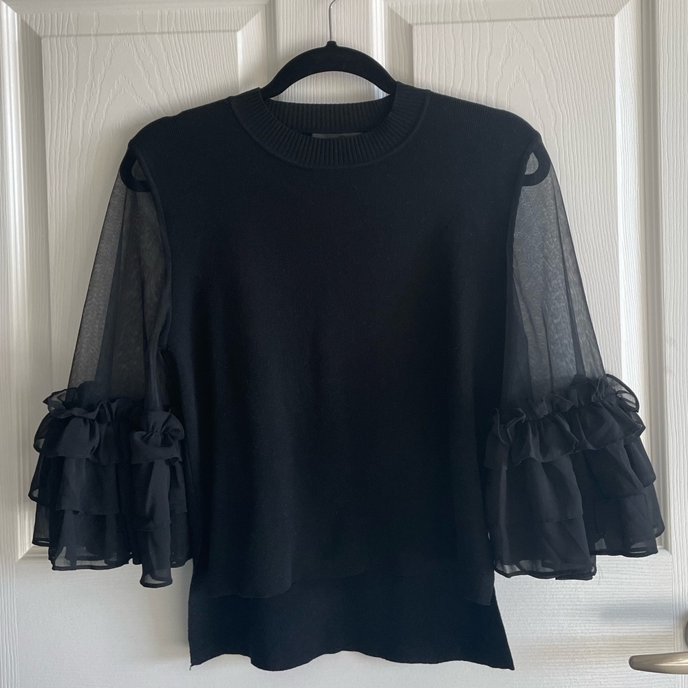 Black Ruffle Sleeve Blouse